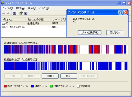 ハードディスク最適化処理前後での違い